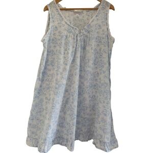 Miss Elaine Blue Floral Cotton Nightgown XL Sleeveless Lace Trim Ruffle Hem